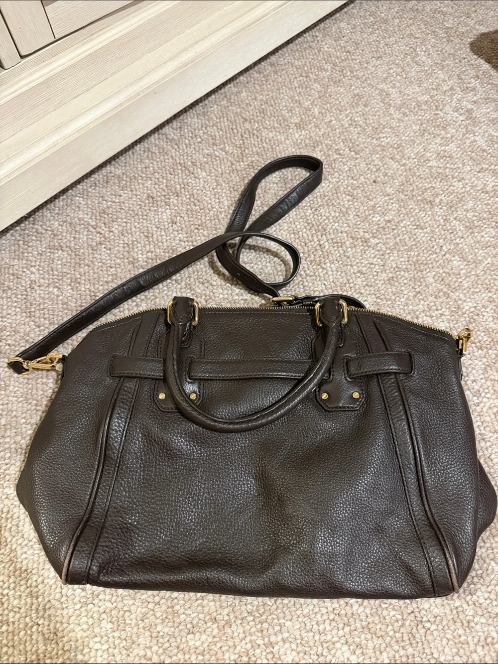 Michael Kors Dark Brown Pebbled Leather Shoulder Satchel with Gold Hardware